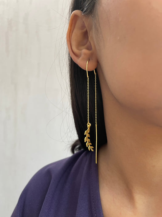 Leafy Gold Threader Earrings