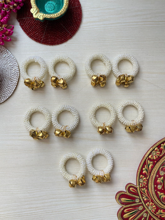 Pearl Ghungroo Aarti Ring Set Of 5 Pairs