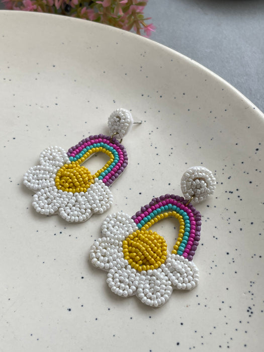 Rainbow Daisy Beaded Earrings