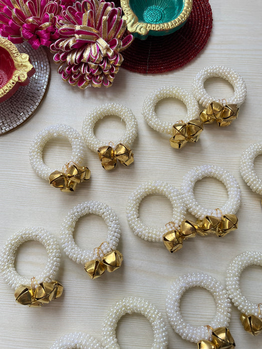 Pearl Ghungroo Aarti Ring Set Of 10 Pairs