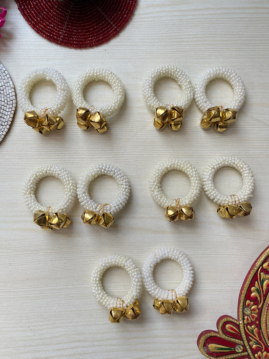 Pearl Ghungroo Aarti Ring Set Of 5 Pairs