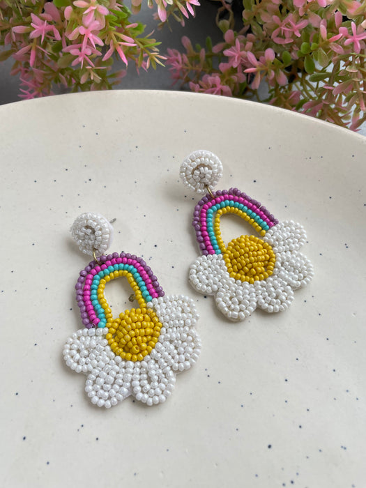 Rainbow Daisy Beaded Earrings