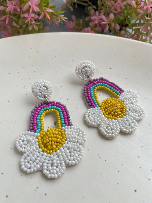 Rainbow Daisy Beaded Earrings