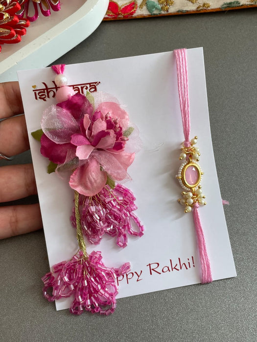 Rose Petals Kundan Rakhi Combo