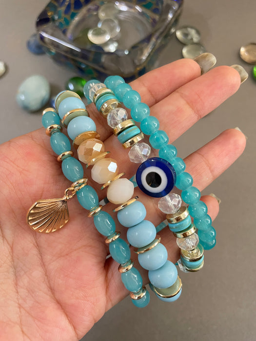 Oceanic Odyssey Evil Eye Bracelet Stack