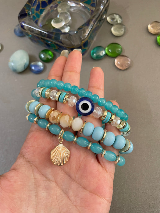 Oceanic Odyssey Evil Eye Bracelet Stack