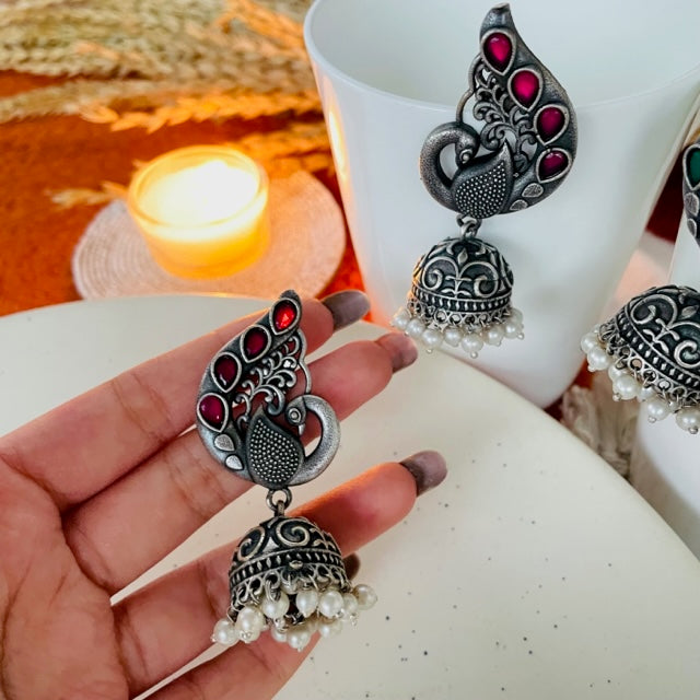 Morni Oxidised German Silver Jhumka