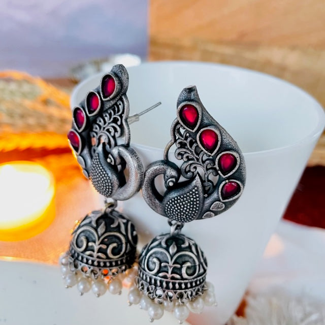 Morni Oxidised German Silver Jhumka