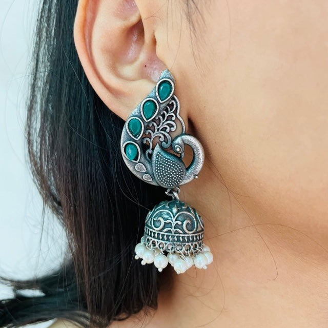 Morni Oxidised German Silver Jhumka